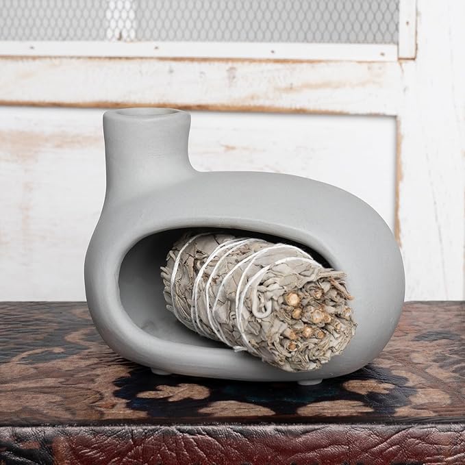 Terracotta Palo Santo Holder - Modern Incense Burner, Cone Burner, Tabletop Fireplace - Purify and Energize Your Home with Fragrant Palo Santo Wood, Sage - Perfect for Meditation and Yoga
