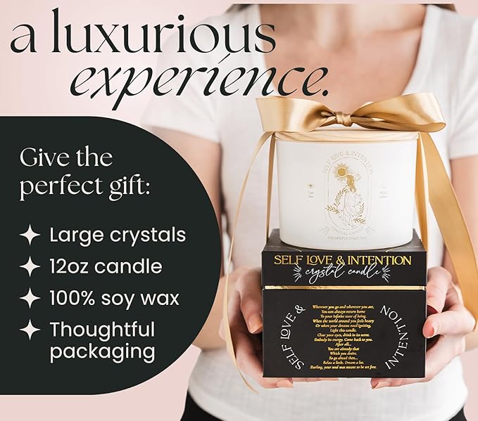 Large Crystal Candles for Women - 12oz Soy Wood Wick Candles That Crackle. Scented, Non-Toxic, Luxury Aromatherapy. Unique Meditation Spiritual Gifts for Women