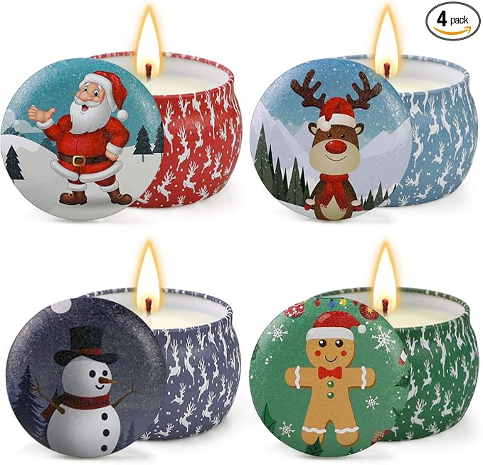 Christmas Candles Gifts for Women, 4 Pack Scented Candles Set,120 Hour Long Lasting Natural Soy Wax Aromatherapy Candle for Meditation, Yoga, Relaxation, SPA, Ideal Gifts for Women