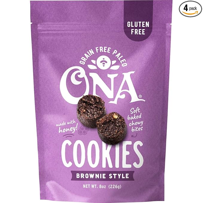 Ona Brownie-Style Cookies 4-pack, Made with Honey and Dark Chocolate, Ready to eat, Gluten free, Grain free, Dairy free, Paleo