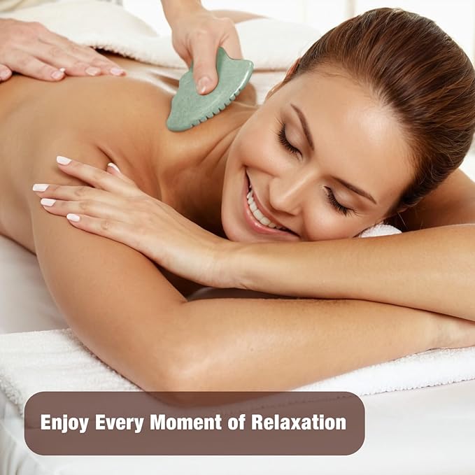 Gua Sha Facial Tools,Jade Gua Sha Stone Comb Edge, Guasha Tool for Face Jawline Sculpting Gifts