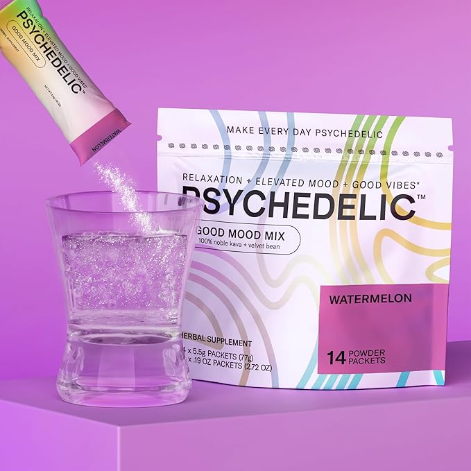 Good Mood Mix - Watermelon - Powder Packets - Calming Kava Drink Mix - Easy Open Single-Serving - Flavored Kava Powder - Mucuna Pruriens - Stevia - Non Alcoholic Adaptogen Mocktails - 14 Stick
