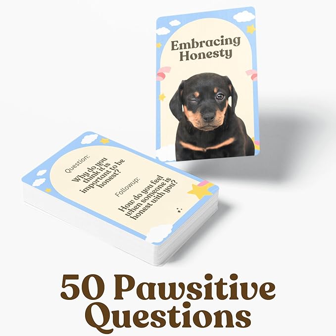 CATCHYOURDREAMS Pawsitive Talk - 50 Mindfulness Converstion Starter Cards for Kids Children and Parents - Meaningful Conversations on Emotions and Wellness Autism Learning