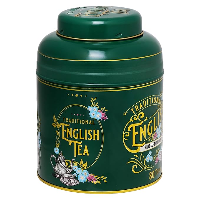 New English Teas Vintage Victorian Tea Caddy with 80 English Teabags (Bottle Green)
