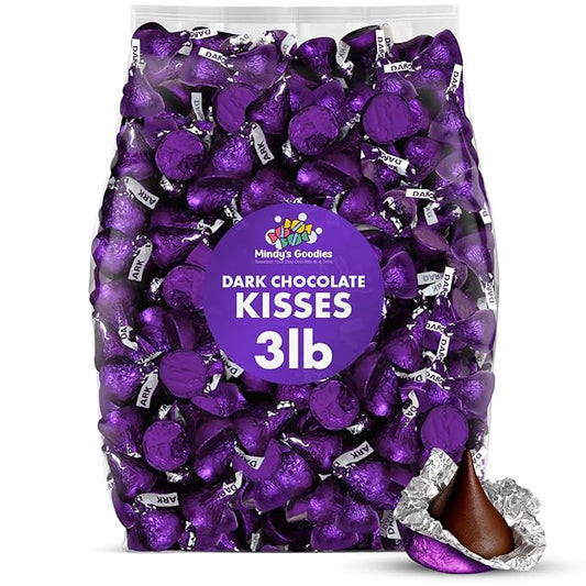 Dark Chocolate Kisses, 3lb Pack of Dark Chocolate Individually Wrapped, Ideal Purple Candy Bulk for Parties and Gatherings, Perfect Kisses Chocolate for Candy Buffets, Gift Baskets, and Sweet Treats
