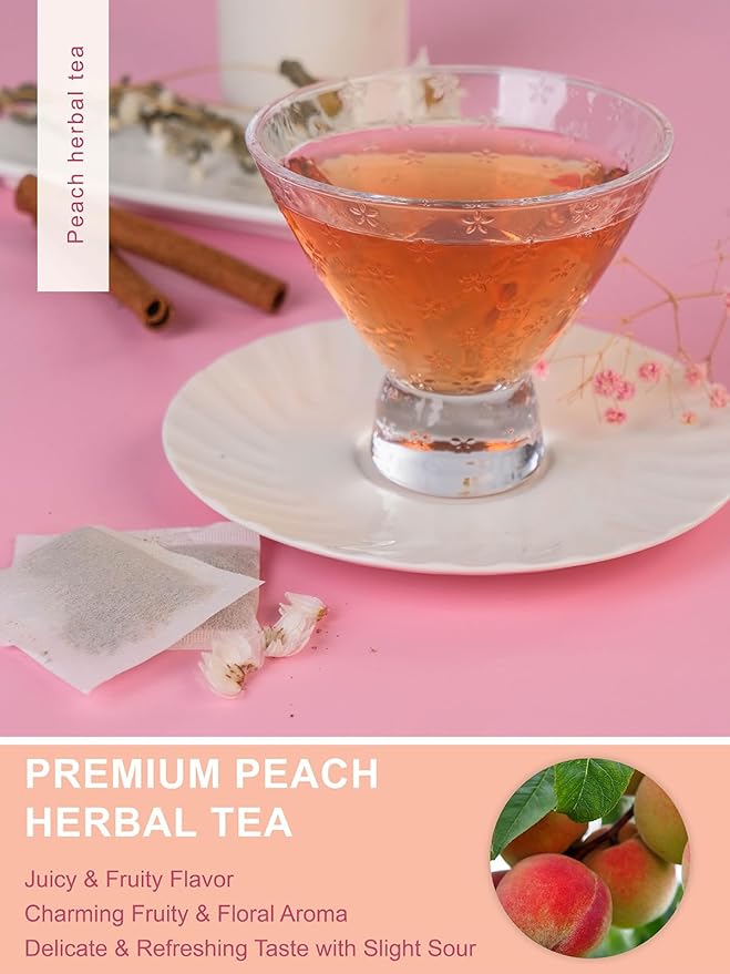 TeeLux Peach Herbal Tea Bags, Fruity Rosehips with Tart Hibiscus & Soothing Chamomile, Fruity & Sweet Flavor, Caffeine Free, 50 Count