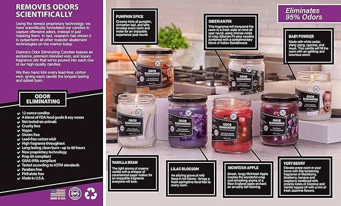 Cinnamon Apple Pie Odor Eliminating Highly Fragranced Candle - Eliminates 95% of Pet, Smoke, Food, and Other Smells Quickly - Up to 80 Hour Burn time - 12 Ounce Premium Soy Blend