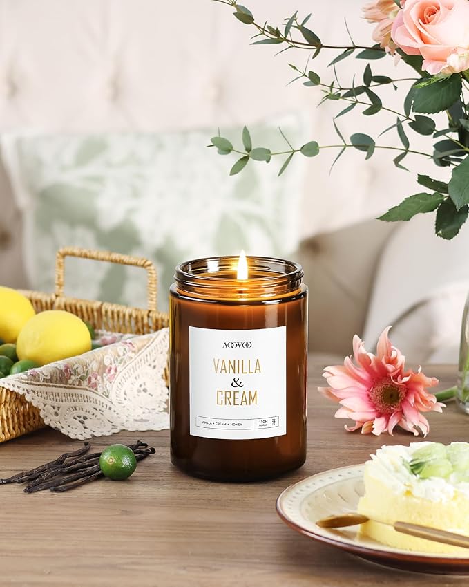 AOOVOO Vanilla Cream Candles - 22 oz Scented Candles, Aromatherapy Candle, Soy Candle for Home Scented