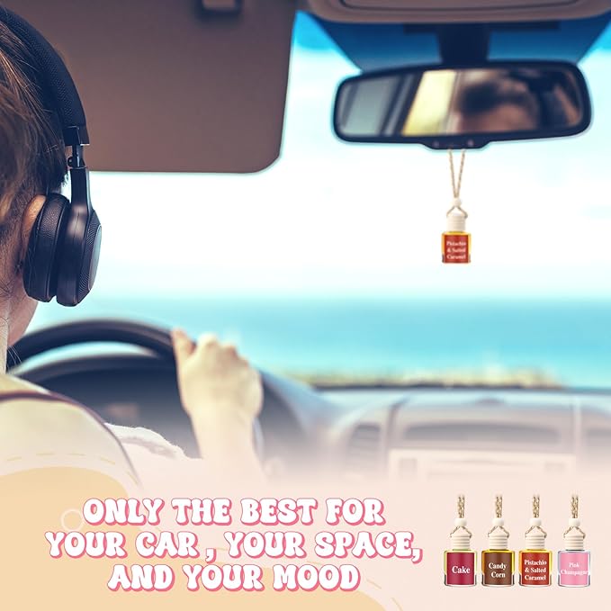 Maxdot 4 Pcs Cute Car Air Freshener Hanging Fall Car Essentials Oil Diffuser Long Lasting Air Freshener Aromatherapy Vehicle Diffuser Automobile Scents Fragrance(Dessert and Sweet Collection)