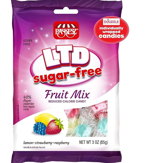 DOUzzle Sugar Free Fruit Mix Hard Candy, Lemon Strawberry Raspberry (1 Pack) Individually Wrapped - Healthy Low Calorie Snack, Gluten Free, Nut Free - Kosher Parve