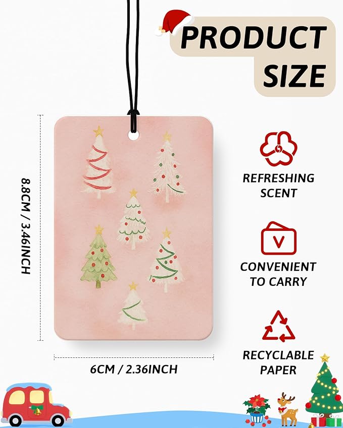 Red and Green Christmas Berry Car Air Freshener 4 Pcs, Retro Coquette Bow Xmas Tree Hanging Air Freshener for Cars Closet Drawer Books, Girly Christmas Car Accessories Mirror Decor for Women