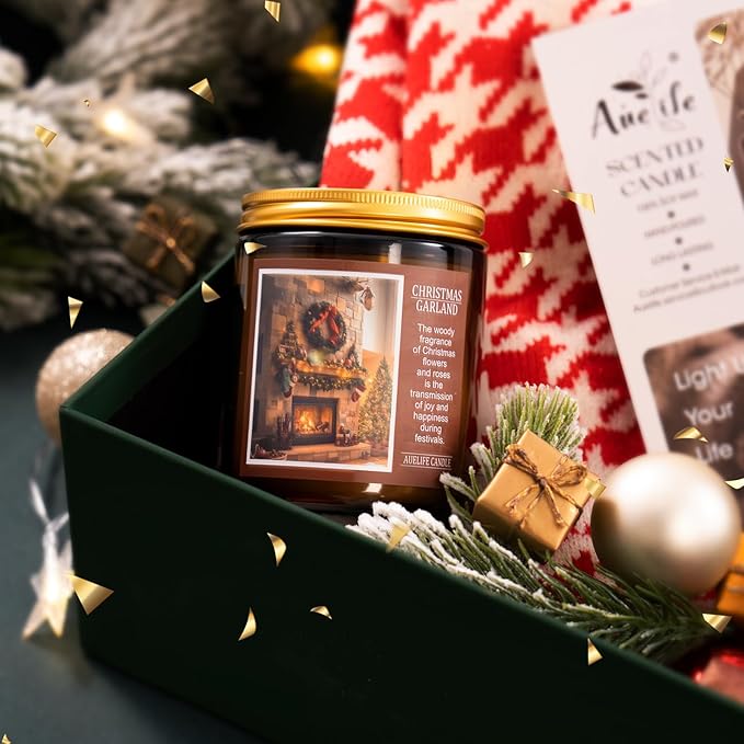 Auelife Christmas EVE Soy Candle - Sugared Plums Candied Fruits and Rum, 7 oz Aromatherapy Jar Candle, Christmas Gift for Women and Men
