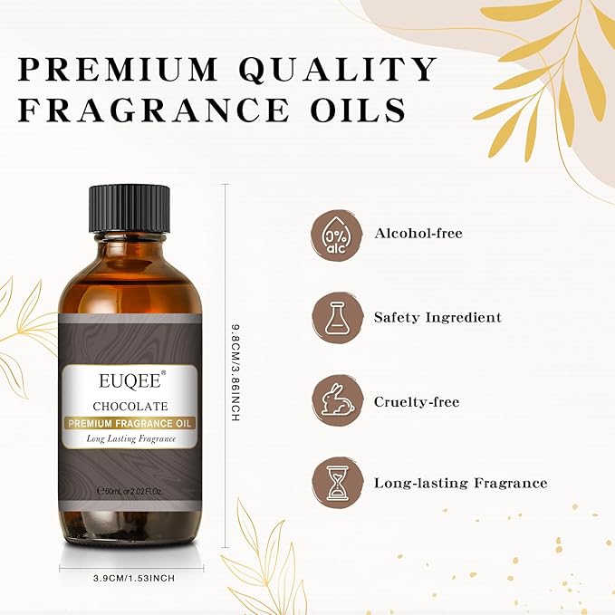 EUQEE Chocolate Fragrance Oil, 2.02 Fl oz/60 ml Premium Grade Fragrance Essential Oil with Glass Dropper for Diffusers, Soap & Candle Making, Bath Bombs