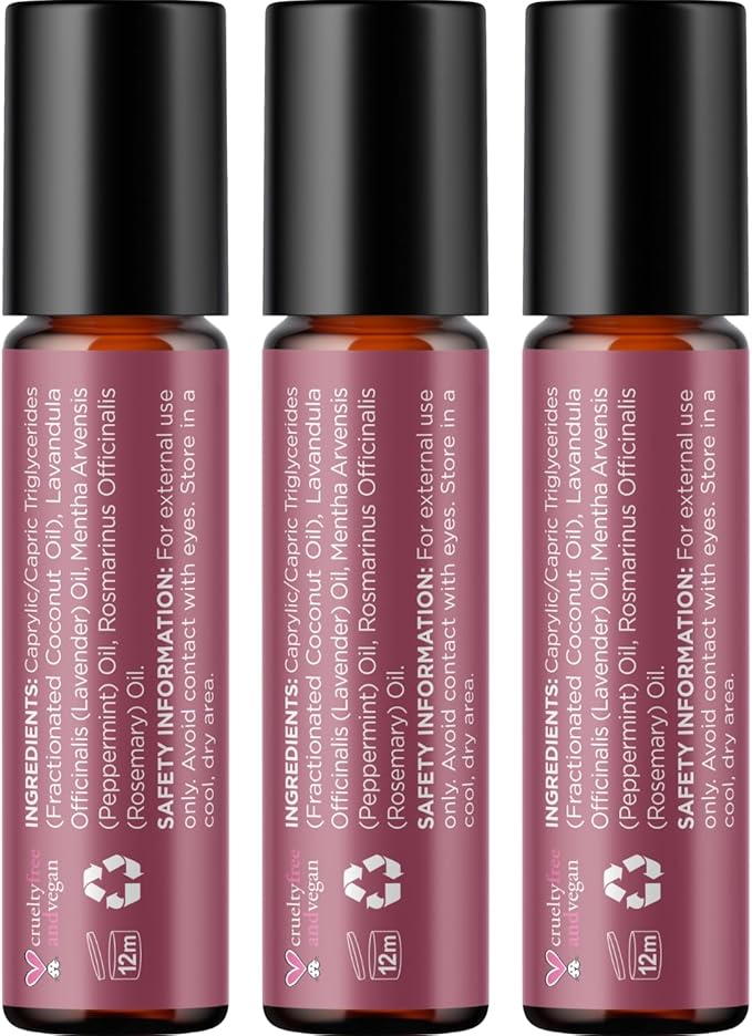 Maple Holistics Headache Essential Oil Roll On - Clarify Blend with Aromatherapy Oils Peppermint Rosemary and Lavender for Skin Relaxation Self Care 3-Pack