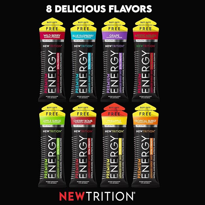 NewTrition® Extra Strength Energy Shots, 250mg Caffeine Energy Shots with Vitamin B & Amino Acids, Sugar-Free Vitamin Energy Shot, 1.7 fl oz (Pack of 24, Wild Berry)