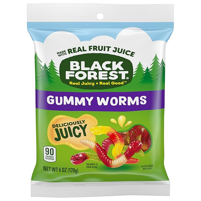 Black Forest Gummy Worms Candy, Made With Real Fruit Juice, 6 Ounce Bags (Pack of 8)