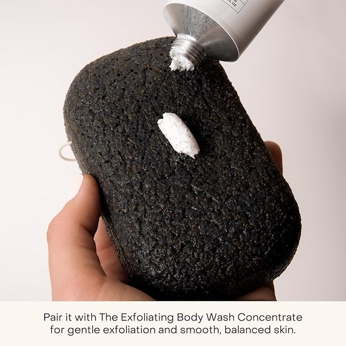 Everist The Exfoliating Konjac Body Sponge, Natural, Reusable, Compostable Bath Sponge for Sensitive Skin, Charcoal Cleansing, 60+ Uses, 1 Each