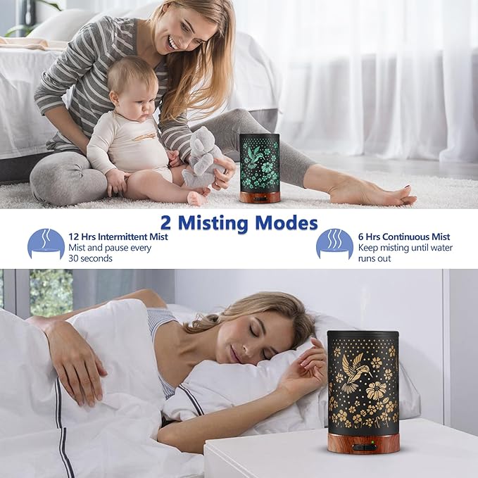 Essential Oil Diffuser Aromatherapy Diffuser - Metal Aroma Diffuser for Home 150ml Ultrasonic Cool Mist Diffuser with 7 Colors Light Waterless Auto-off Protection for Home Office SPA Yoga Decor & Gift