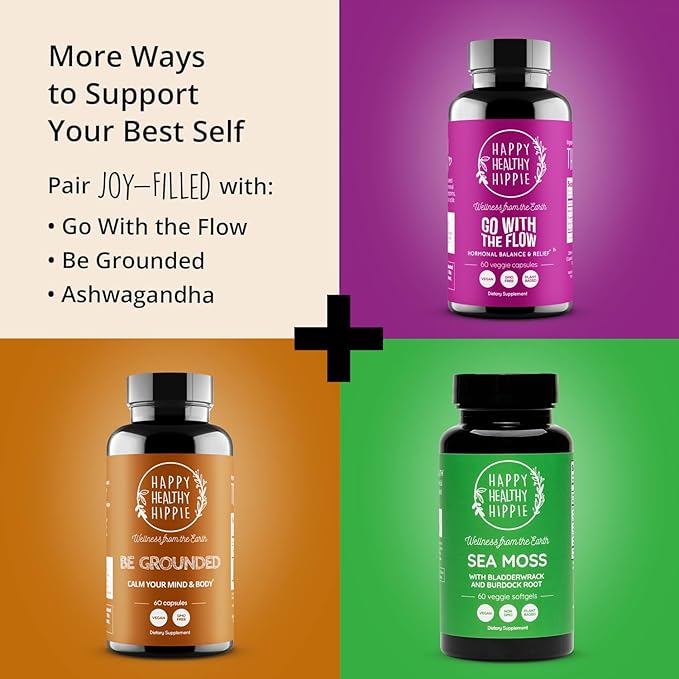 Joy-Filled Mood Support Supplement - 7 Herb Complex w/St. Johns Wort | Stress Relief – Helps Calm The Mind & Body | 100% Plant-Based Happy Pills, Ashwagandha, Rhodiola Rosea | Adaptogens, 60 Ct