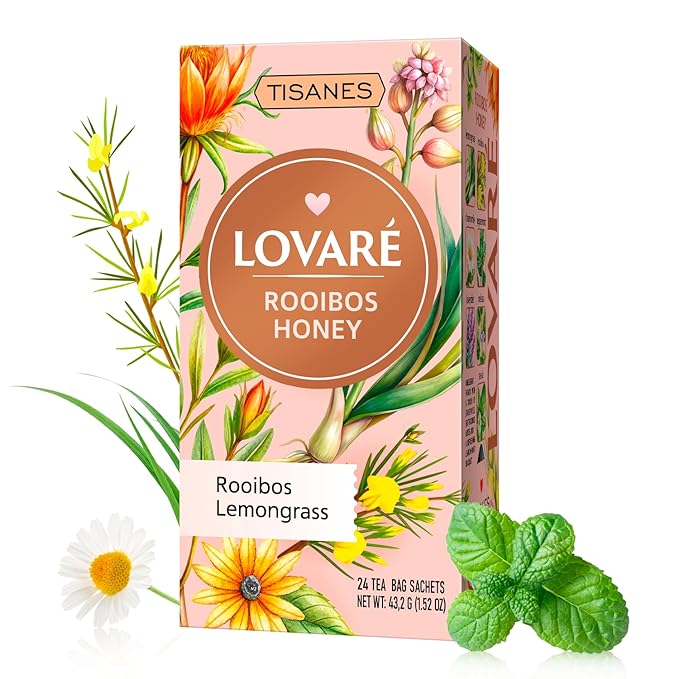 LOVARE Rooibos Honey Tea – Smooth & Naturally Sweet Herbal Blend with Rooibos, Honey & Flowers – Caffeine-Free, 24 Tea Bags (1.8g Each) for Relaxation & Wellness (ROOIBOS HONEY)