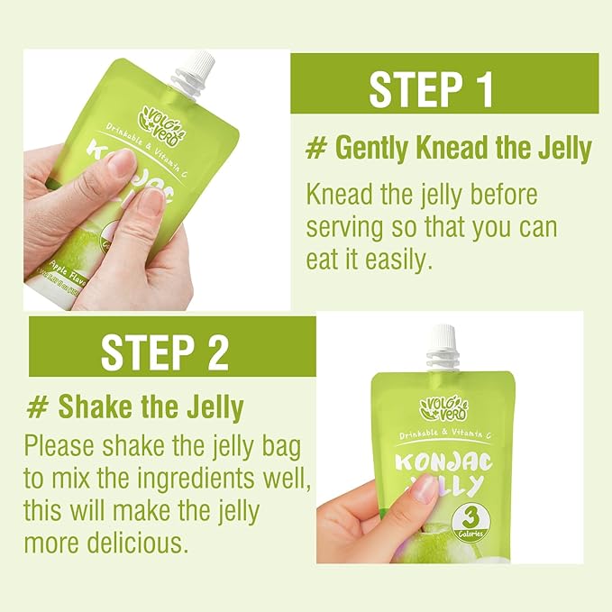 VOLO VERO Konjac Jelly Squeeze Pouch Apple Flavor, Low Calories (3 Kcal), 10 Packs, Gluten Free & Vegan, 0 Sugar, Keto, Low Carb, Drinkable Vitamin C Healthy Snacks, Holiday Gifts