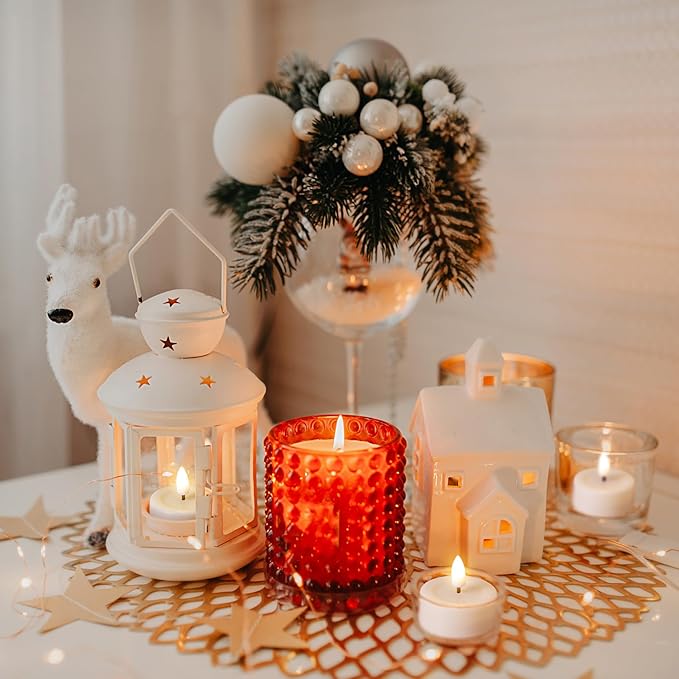 Eywamage White Flameless Wax Tealights with Remote Batteries, Halloween Fall Flickering LED Tea Votive Candles Set of 10