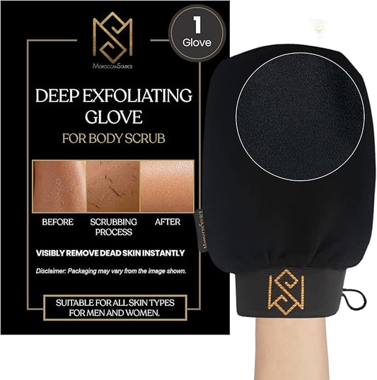 Exfoliating Glove Kessa Mitt Body Scrubber - Dead Skin Remover Shower Glove for Dead Skin Scrubbing and Deep Pore Cleansing - by MoroccanSource (1 Pack Black)