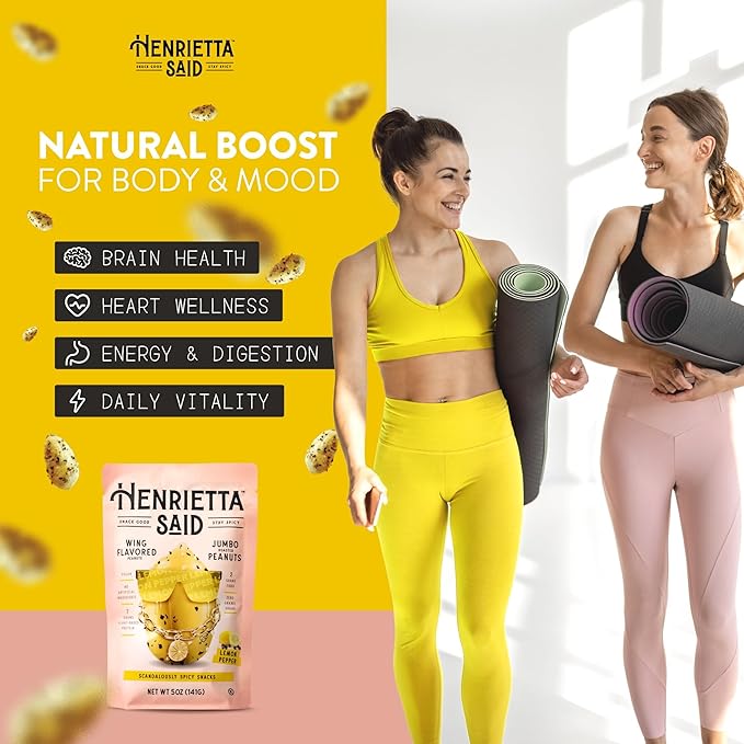 Henrietta Said Wing-Flavored Peanuts - Truly Good Foods Snacking Nuts - Bold Flavors - Savory & Spicy - Jumbo Flavored Peanuts - Protein Packed Vegan Snack - 4 (5-oz) Packs - Lemon Pepper