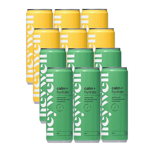 Heywell Sparkling Adaptogenic Drink, Hydration Variety Pack, 12 Fluid Ounce (Pack of 12) - Organic, Non GMO, Vegan, Gluten Free, Dairy Free