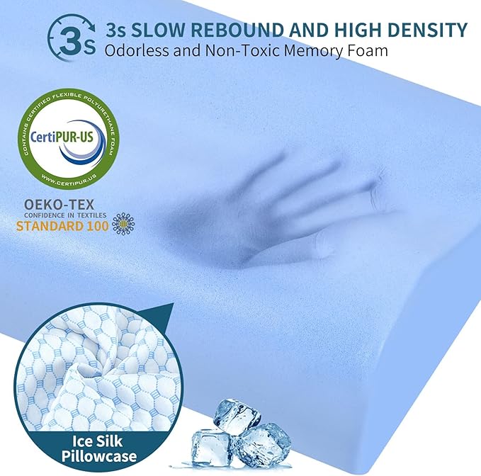 Cervical Pillow for Neck Pain Relief, Contour Memory Foam Pillows for Sleeping, Odorless Ergonomic Pillow Adjustable Orthopedic Cooling Pillow Bed Pillow Neck Support for Side Back Stomach Sleepers
