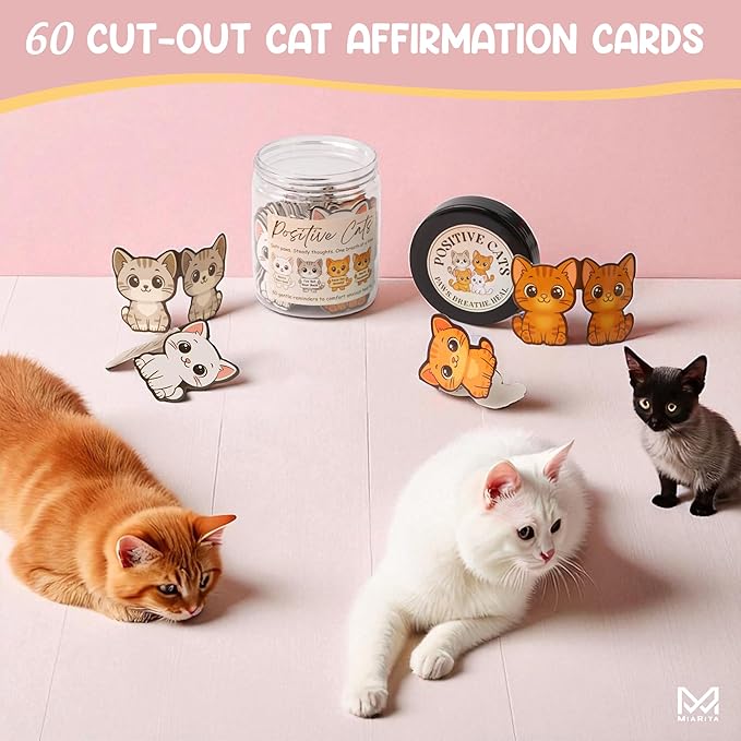 Positive Cats Jar – 60 Affirmation Cards for Anxiety & Self Care, Cat Gifts for Women, Teens & Men, Mental Health & Stress Relief Support Gifts, Cat Mom Gift
