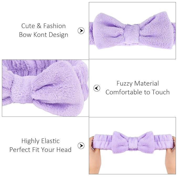 8 Pack Spa Headband for Washing Face Stocking Stuffers Skincare Headbands Bulk for Women Girls Soft Coral Fleece Hairband Cute Bow Headbands for Washing Face Makeup