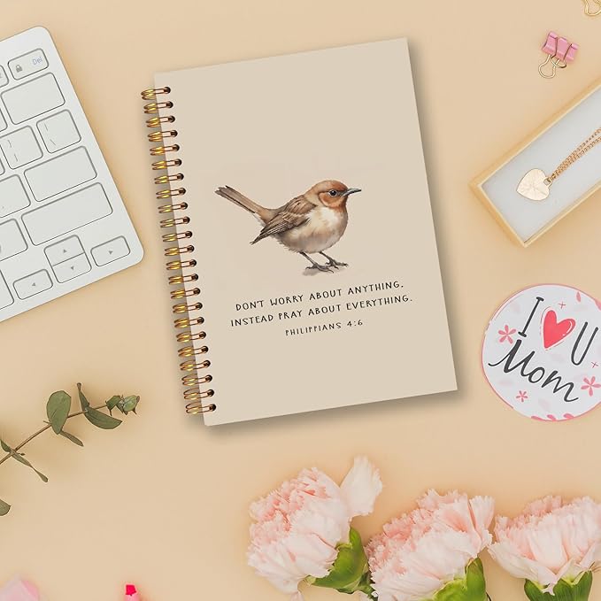 Bird Christian Spiral Notebooks, Philippians 4:6 Bible Journal, Scripture Journals for Writing, Christian Gifts for Women Men, Religious Notebook for Note Taking, 5.5x8.3 Inch