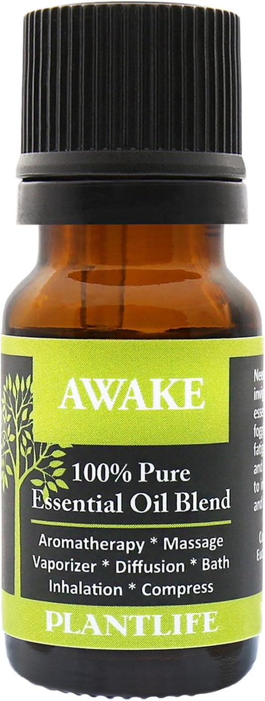 Plantlife Awake Aromatherapy Essential Oil Blend - Straight from The Plant 100% Pure Therapeutic Grade - No Additives or Fillers - Made in California 10 ml