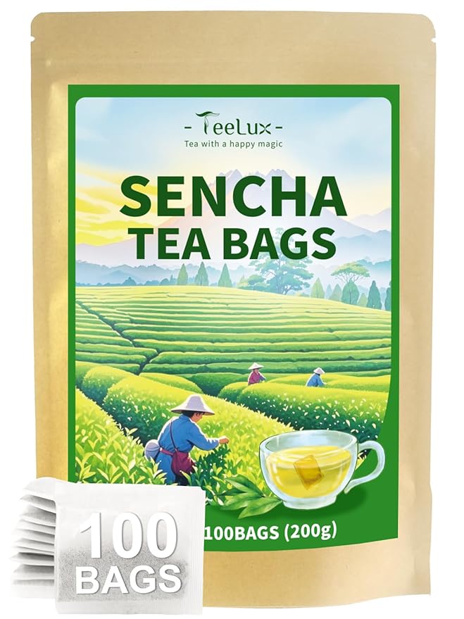 TeeLux Sencha Tea Bags, Premium Sencha Green Tea, Refreshing & Smooth Flavor, Iced & Hot Tea, 100 Count