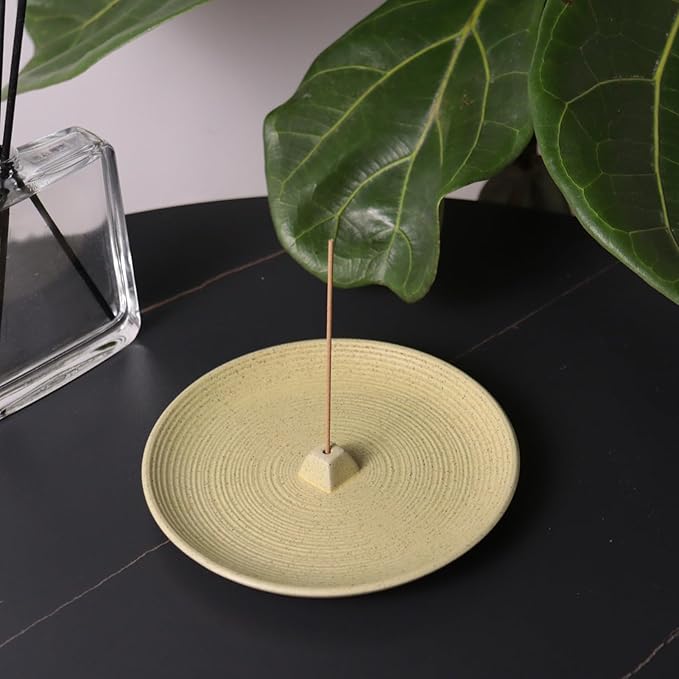 Insence-Stick Holder Ceramic Incense Holder for Sticks Simple Style Incense Burner Insence Tray for Set for Office Yoga Livingroom and Outdoors (Yellow)