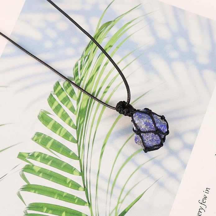 Handmade Natural Gemstone Crystal Pendant Necklace Stone Holder Necklace Cord Net Necklace with Adjustable Length for Women Men