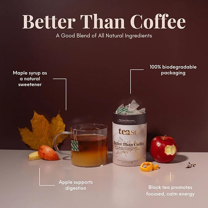 Tease Tea Organic Black Tea - Better Than Coffee Herbal Tea, Redefine Your Mornings, Organic Black Loose Leaf Herbal Tea Made with Apple, Blackberry Leaves for a Perfect Daily Boost