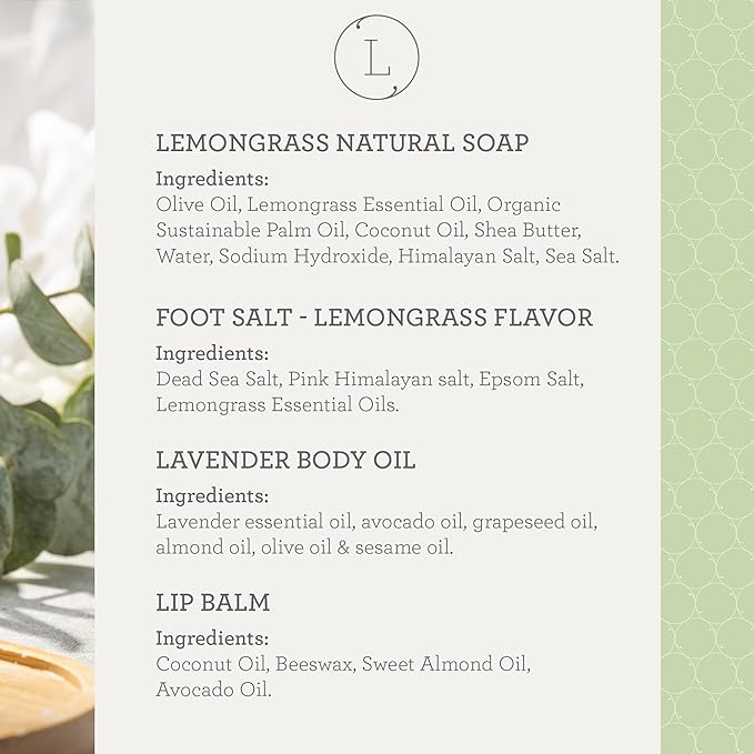 Lizush Lemongrass 6-Piece Spa Gift Set for Women - Relaxing Self-Care Basket, Luxury Handmade Body Care Items for Premium Relaxation - You Got This - Handmade in the USA