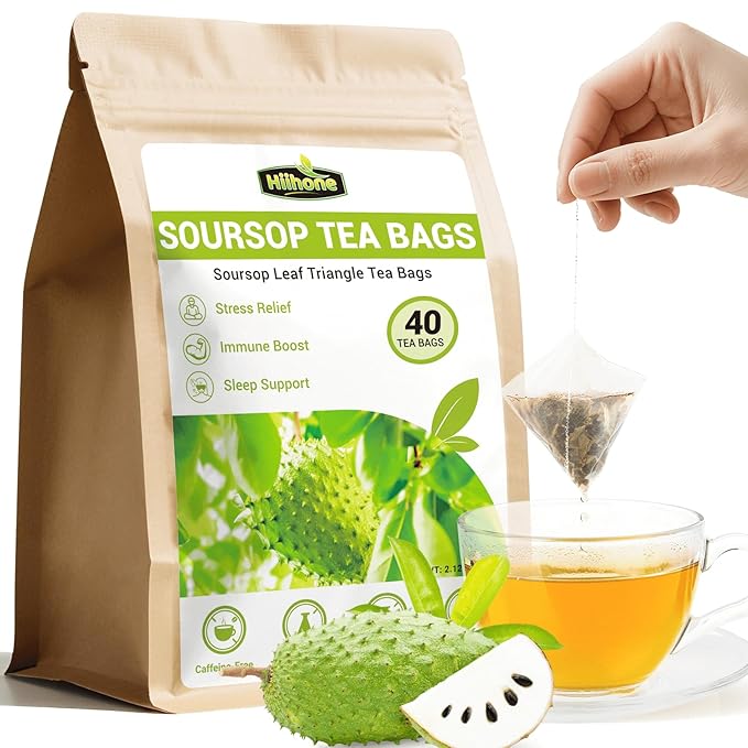 Soursop Leaf Herbal Tea (Graviola) - Caffeine & Sugar Free, 40 Teabags