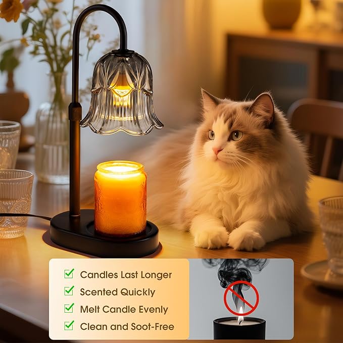 Candle Warmer Lamp Adjustable Timer Electric－ Gray Flower Shaped Wax Melting Lamp