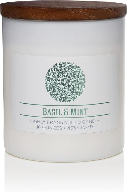 CAROLINA Basil & Mint Scented Candle, 16 oz Wellness Relaxing Aromatherapy Candle, 2 Wick White Jar Soy Blend Wax, Candles for Home, 60H Burn - Made in The USA