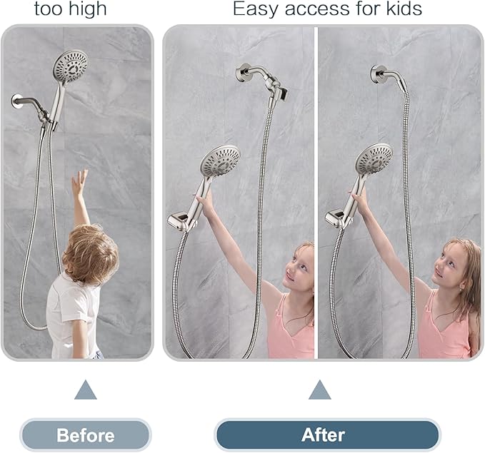 BRIGHT SHOWERS Shower Head Holder Wall Mount, Adjustable Handheld Shower Wand Holder with Universal Fit and Angle Adjustment, Brushed Nickel