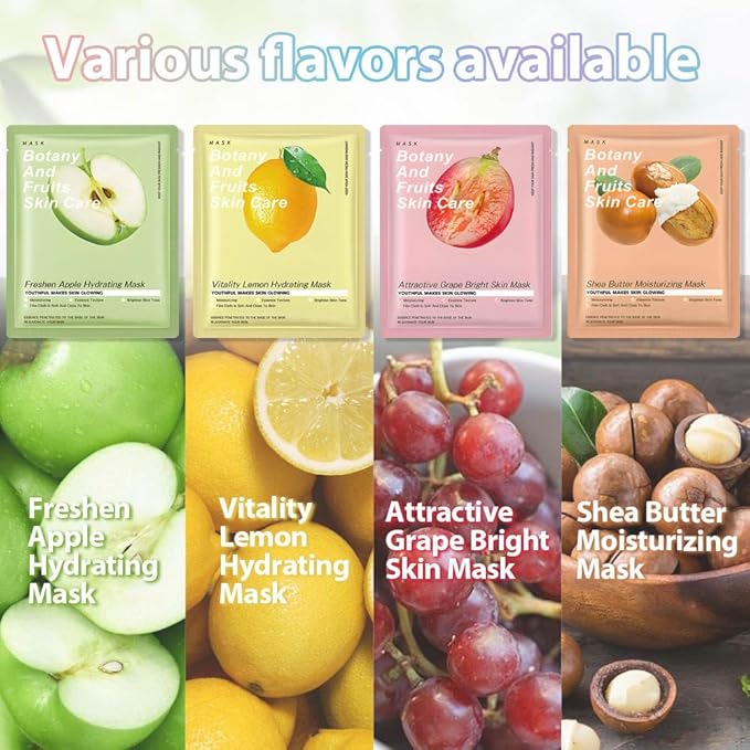 Kaely 10 Pack Variety Sheet Masks, Spa Party Face Masks for Kids Skin Care, Facial Mask Skincare Set Korean, Moisturize Nourish for All Skin Types, Christmas Gifts for Women Men Girls, Set12