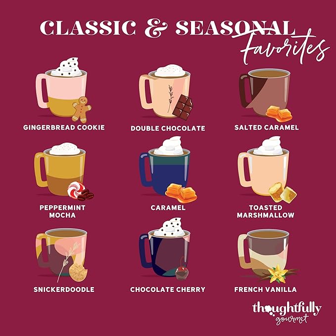 Thoughtfully Gourmet Hot Chocolate Gift Set, Flavors Include Salted Caramel, Peppermint, French Vanilla and More, Packaged in Gift Box with Bow, Set of 9