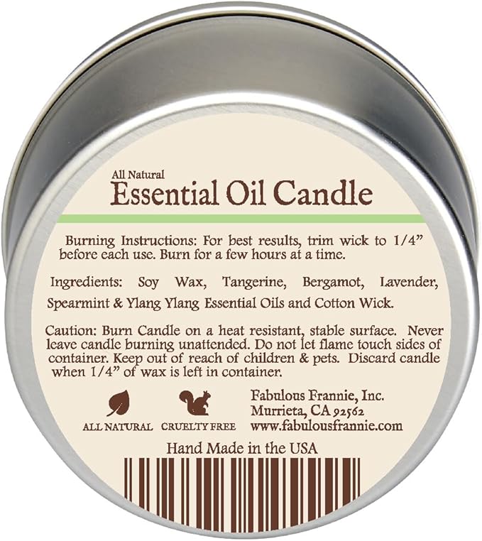 Fabulous Frannie Fresh Air Aromatherapy All-Natural Soy Candles Cotton Wick High Pure Essential Oil Scent 40 Hours Burn Time Gift for Women & Men 6 Ounce (Pack of 1)