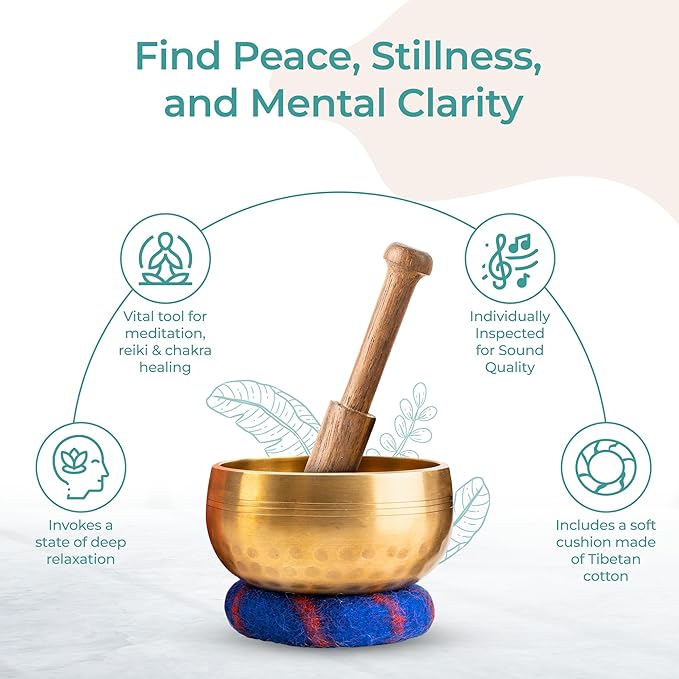 Handcrafted Tibetan Singing Bowl Set – 3.5” Sound Bowl for Meditation, Sound Healing & Yoga – Healing Instrument with Wooden Striker & Cushion – Authentic Hand-Hammered in Nepal