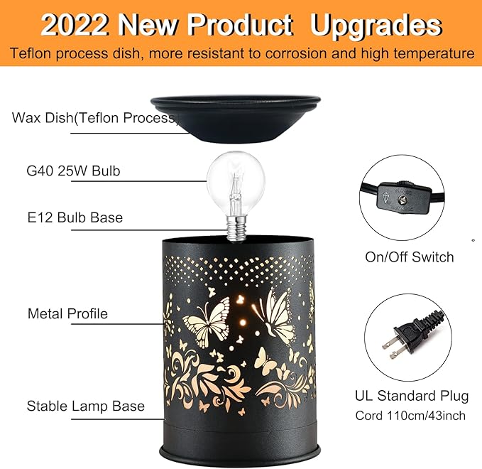 kobodon Metal Wax Warmer,Wax melt Warmer,Candle Wax Burner, Electirc Wax Melt Warmer Candle Melter as Gifts for Moms Grandma Women Girls(Butterfly)……