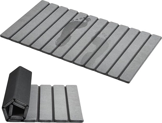 AWW Foldable Stone Bath Mat, Super Absorbent Diatomaceous Earth Mats, Non-Slip 31.5 x 15.7 Inch Quick Drying Mat, Compact and Easy to Store Bath Mats for Bathroom, Easy to Clean, Grey