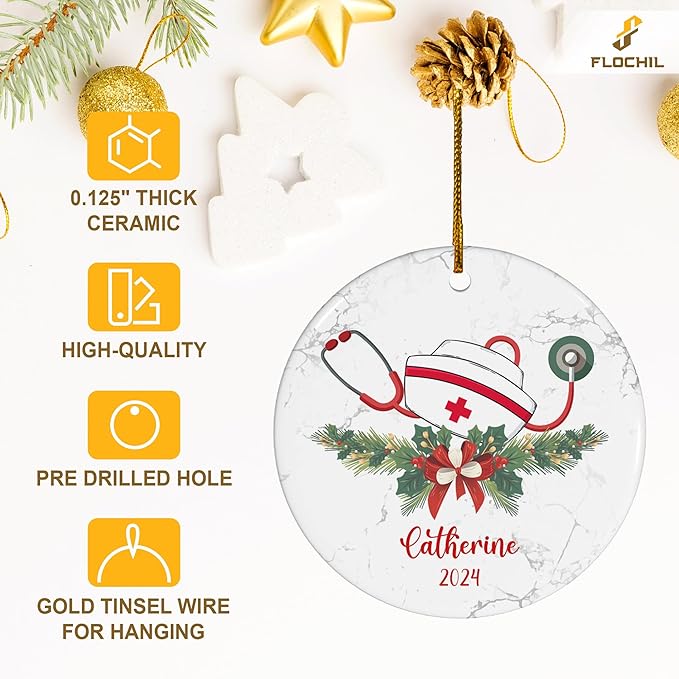 FLOCHIL Personalized Nurses Christmas Ornaments, Custom Ornaments Nurse with Name, Best Nurse Ornament, Gifts for Women, Christmas